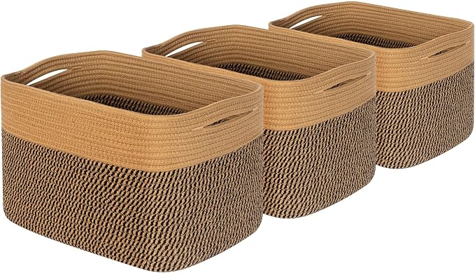 3-Pack Storage Baskets for Shelves, Decorative Baskets for Organizing, Woven Baskets for Storage, Book Basket Cube Storage Bin Box, Pantry Closet and Shoe Organizers, Black Jute - Image 8