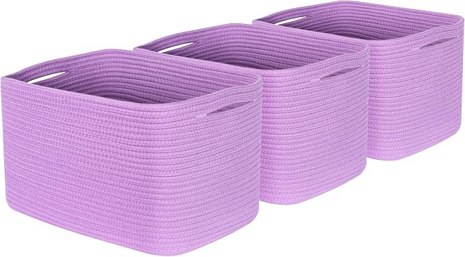 3-Pack Storage Baskets for Shelves, Decorative Baskets for Organizing, Woven Baskets for Storage, Book Basket Cube Storage Bin Box, Pantry Closet and Shoe Organizers, Lilac Purple - Image 8
