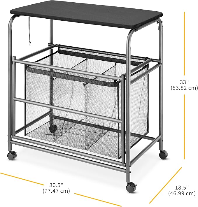 Whitmor Triple Laundry Sorter with Ironing & Folding Table - Rolling Laundry Sorter with Ironing Table - Gunmetal - Image 7
