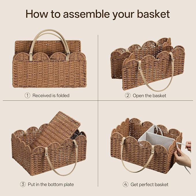 HBlife Large Baby Diaper Caddy, Paper Rope Storage Baskets Nursery Bin with Removable Divider, Portable Car Organizer for Diapers, Baby Shower Gifts, Newborn Essentials Must Haves - Image 7