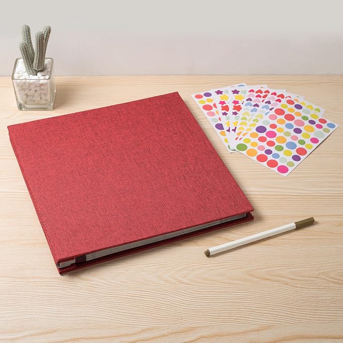 Large Photo Album Self Adhesive for 4x6 8x10 Magnetic Scrapbook Album DIY 60 Black Sticky Pages Linen Cover Photo Album(Red) - Image 6