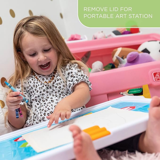 Step2 2-in-1 Toy Box & Art Lid, Kids Toy Storage Bin & Organizer, Easel & Chest in One, Made of Durable Plastic, For Toddlers 2+ Years Old, Pink - Image 6