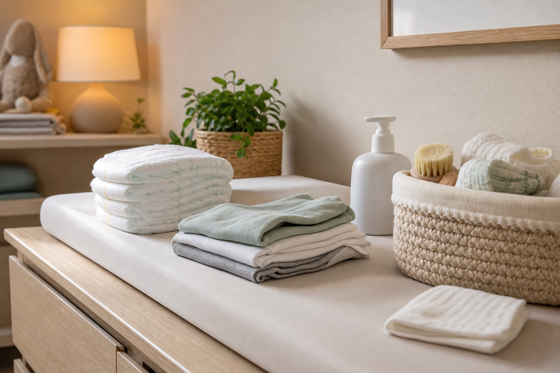 Unbranded orderly inspection setup featuring practical diapering preparation