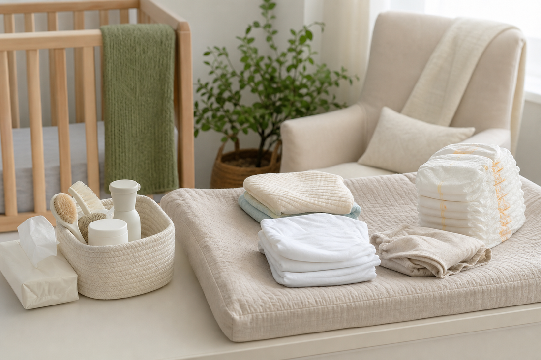 Unbranded practical sequence scene featuring practical diapering preparation