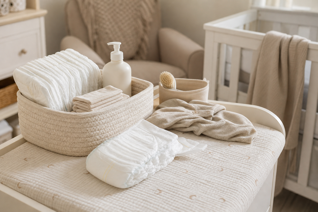 Unbranded practical sequence scene featuring practical diapering preparation