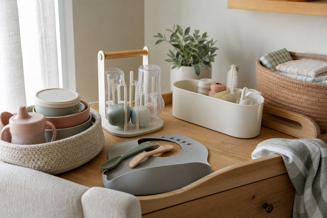 Unbranded close editorial detail featuring practical feeding-area organization