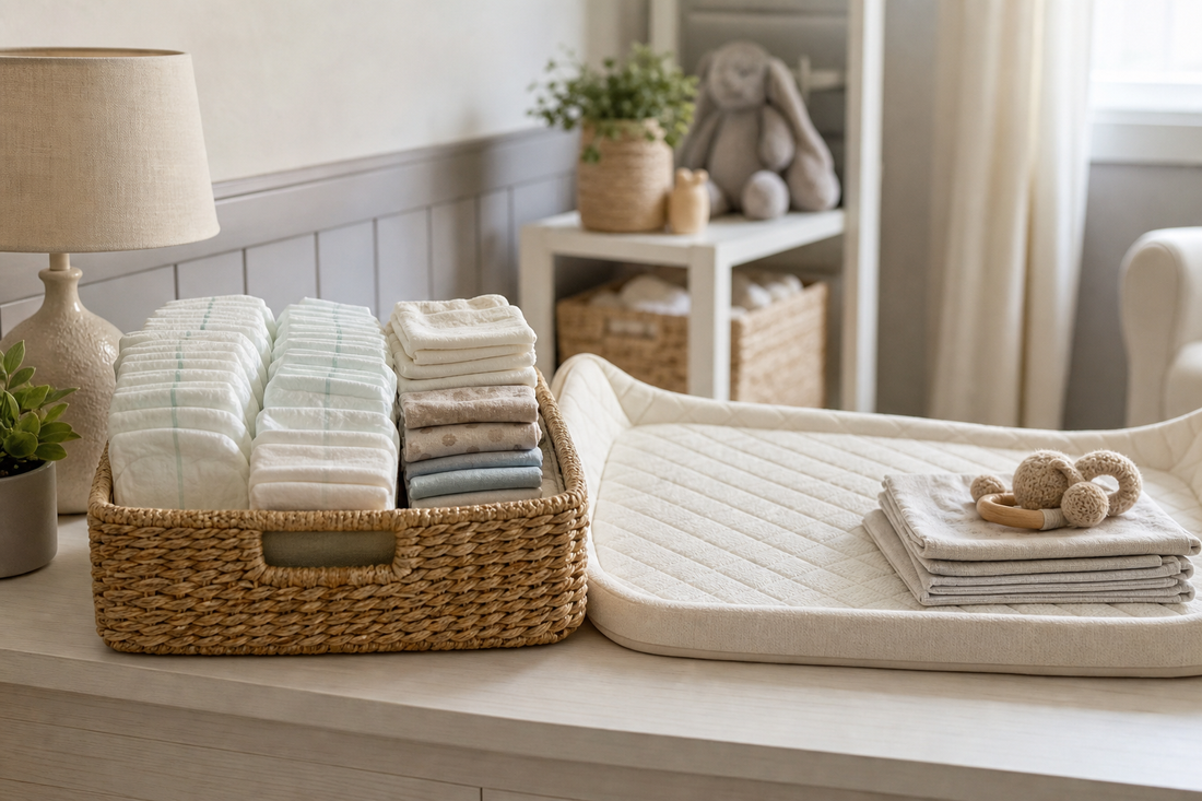 Unbranded organized spatial layout featuring practical diapering preparation