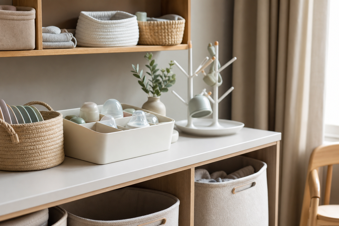 Unbranded close editorial detail featuring practical feeding-area organization