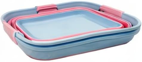 SAMMART 21L (5.5 Galloons) Collapsible Plastic Storge Basket - Foldable Pop Up Storage Container/Organizer - Portable Washing Tub - Space Saving Hamper/Basket (Cool Blue/Maglia Rosa (Set of 2)) - Image 9