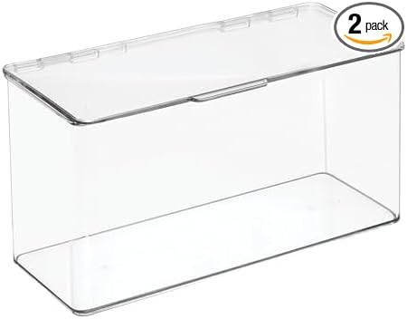 mDesign Plastic Stackable Playroom/Gaming Storage Organizer Bin Box with Hinged Lid for Drawer or Cabinet - Organize Electronics, Crayons, Games, Blocks, Toys, Lumiere Collection - 2 Pack - Clear by mDesign