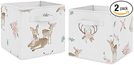Sweet Jojo Designs Blush Pink, Mint Green and White Boho Organizer Storage Bins for Woodland Deer Floral Collection - Set of 2 by SweetJojoDesigns