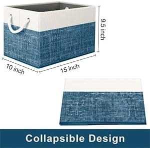 Storage Bins 3-Pack, Foldable Storage Baskets for Organizing Toys, Books, Shelves, Closet, Large Storage Box with Rope Handles, Sturdy Organizer Bins, White & Blue - Image 3