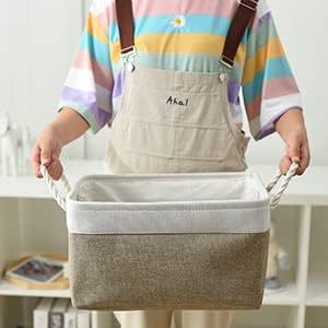 Storage Basket for Organizing - 16x12x8 inch Large 3 Pack Collapsible Storage Bin for Shelves with Handles, Fabric Storage Cubes for Organizer Cloth Gift Toy Closet (Whiet & Khaki) - Image 6