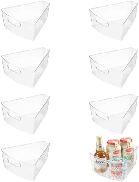 Lazy Susan Organizer for 26''-28'' Diameter Clear Corner Cabinet Storage Bins, Plastic Kitchen Corner Organizer with Handle 1/8 Wedge, Food Safe BPA Free (8 Pack) by KUK