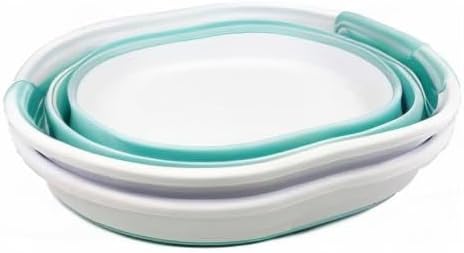 SAMMART 23L (6 Gallons) Collapsible Plastic Laundry Basket - Oval Tub/Basket - Foldable Storage Container/Organizer - Portable Washing Tub (White/Lake Green (Set of 2)) - Image 10