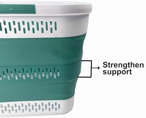 SAMMART 40L (10.5 Gallon) Collapsible Plastic Laundry Basket with Handles - Foldable Pop Up Storage Container/Organizer - Portable Laundry Hamper - Space Saving (2, White/Celadon Green) - Image 3