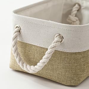 Storage Basket for Organizing - 1 Pack 12x8x5.2 inch Baskets for Gifts Empty with Handles, Fabric Storage Cubes for Organizer Closet Dog Gift Cloth Toy (Whiet & Khaki) - Image 8