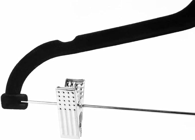 Velvet Pants Skirt Hangers with Clips - Pack of 30 Black Women Clothes Hanger Set with Clip for Pant Suit Shirt Felt Coat Dress, Premium Non Slip Heavy Duty Space Saving Slim Clothing, 16.7 Inch Long - Image 2