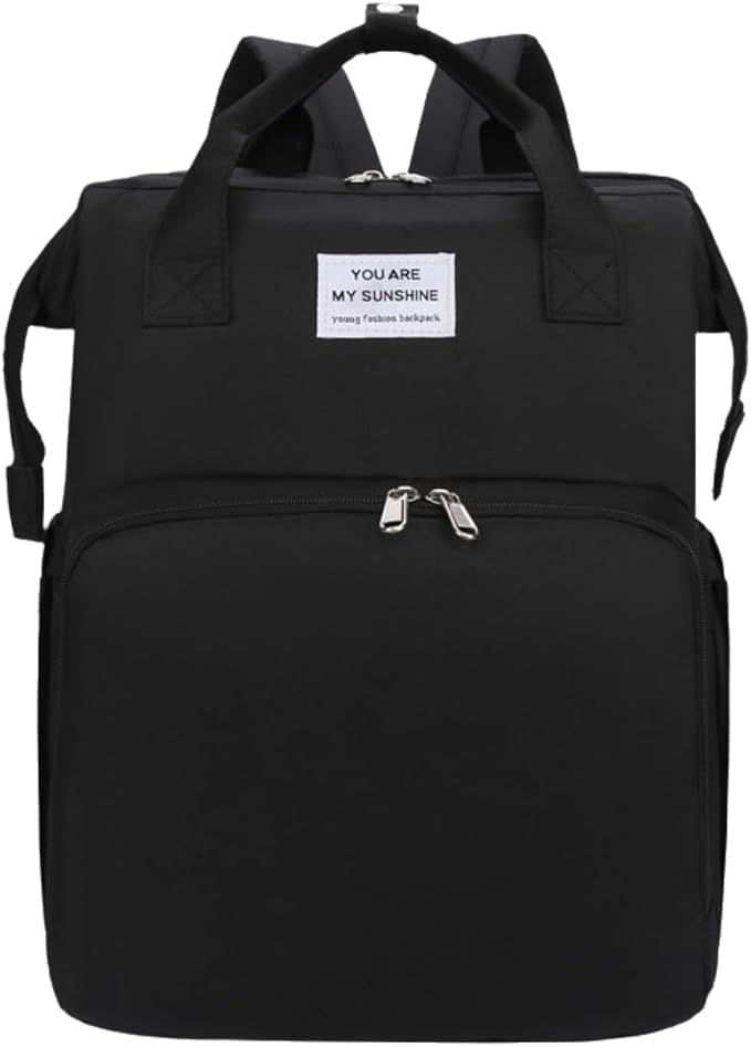 New foldable bed diaper backpack, waterproof and wear-resistant, large capacity, for travel, outings and daily use (black) by Unknown