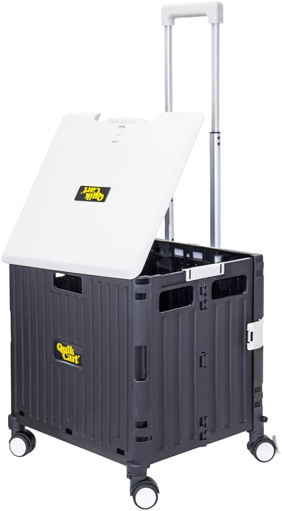 dbest Products Quik Cart Swing Lid Four Swivel Wheeled Rolling Crate Teacher Utility with seat Heavy Duty Collapsible Basket with Dual Telescopic Wagon Handle by dbestproductsInc