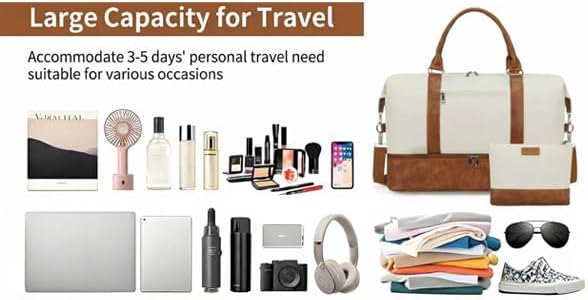 Oeihuivt Weekender Bags for Women - 21 Inch Large Travel Duffel Bag 2-Piece Set with Shoe Compartment, Heavy-Duty Canvas & Leather Carry On Overnight Tote (Airplane Approved) - Image 2