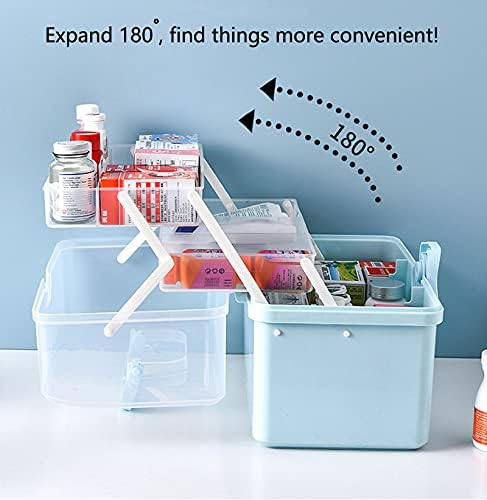 Sooyee Craft Organizers and Storage,Plastic Box with 3-Tier Fold Tray and Handle,Portable Lockable Container for Arts, Crafts,Cosmetic, Sewing, Toy, Washi Tape, Lego,13.4x7.5x8.9 in,Clear/Blue - Image 5