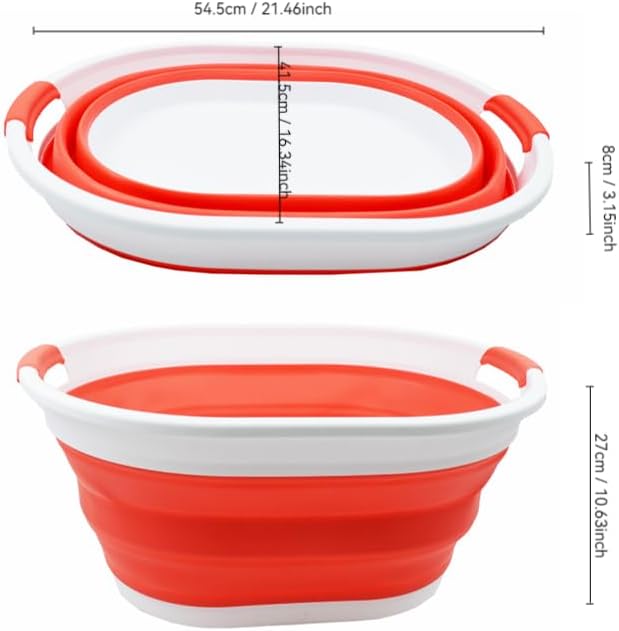 SAMMART 32L (8.4 gallon) Collapsible Plastic Laundry Basket - Foldable Pop Up Storage Container/Organizer - Portable Washing Tub - ater Capacity: 24L (1, White/Orange Red) - Image 3