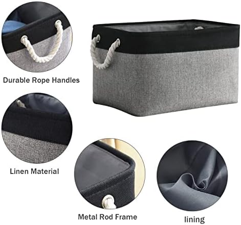 Organization and Storage Bins for Shelves - 16x12x8 inch Large 3 Pack Fabric Storage Cubes Collapsible Baskets for Shelves with Rope, Storage Basket for Organizing Cloth Laundry (Black & Grey) - Image 7