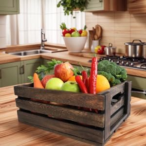 ARTAWEIN Set of 2 Rustic Wooden Crates for Display & Storage - Nesting Farmhouse Wood Boxes with Handles - Decorative Stackable Storage Baskets for Home Decor, Pantry, Kitchen, Bathroom - Carbonized - Image 5
