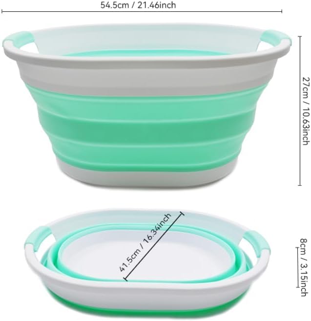 SAMMART 32L (8.4 Gallon) Collapsible Plastic Laundry Basket - Foldable Pop Up Storage Container/Organizer - Portable Washing Tub - Space Saving Hamper, Water Capacity: 24L (2, Grey+Light Green) - Image 3
