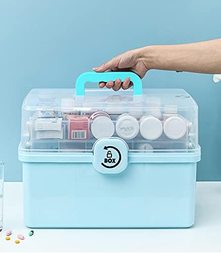 Sooyee Craft Organizers and Storage,Plastic Box with 3-Tier Fold Tray and Handle,Portable Lockable Container for Arts, Crafts,Cosmetic, Sewing, Toy, Washi Tape, Lego,13.4x7.5x8.9 in,Clear/Blue - Image 4