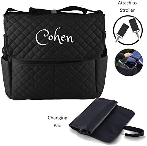 PERSONALIZED Large Diaper Bag Messenger Bag Baby Shoulder Bag Monogram (Black) - Image 2