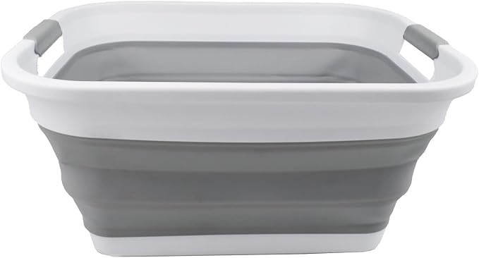 SAMMART 36L (9.5 gallon) Collapsible Plastic Laundry Basket - Foldable Pop Up Storage Container/Organizer - Portable Washing Tub - Space Saving Hamper/Basket (White/Grey) by SAMMART