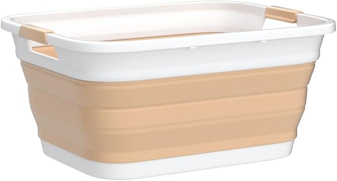 SAMMART 41L (10.8 gallon) Collapsible Plastic Laundry Basket - Foldable Pop Up Storage Container/Organizer - Portable Washing Tub - Water capacity: 32L (8.4 gallon) (Rectangular, White/Beige) - Image 4