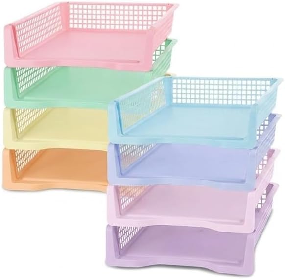 8 Pack Pastel Plastic Turn in Paper Trays for Classroom Storage Bin Basket Organizers for School Teacher Supplies Classroom Office Home Organization Storage Tray Holds 4A Paper File Document by gisgfim