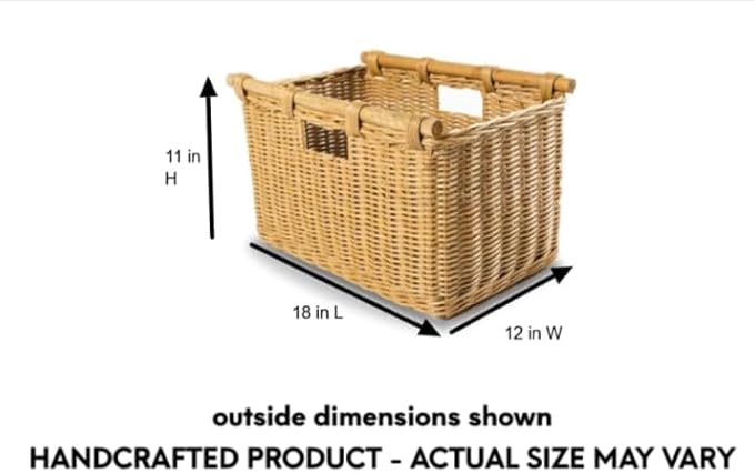 The Basket Lady Tall Narrow Wicker Storage Basket, M, Sandstone | Outside: 18" L x 12" W x 11" H | Inside: 16.5"L x 10.5"W x 9.5"H - Handcrafted by artisans from natural rattan - Image 9