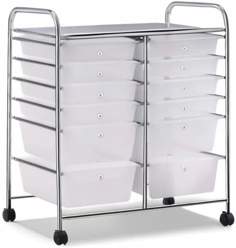 Giantex 12 Drawer Rolling Storage Cart Tools Scrapbook Paper Office School Organizer (White) - Image 11