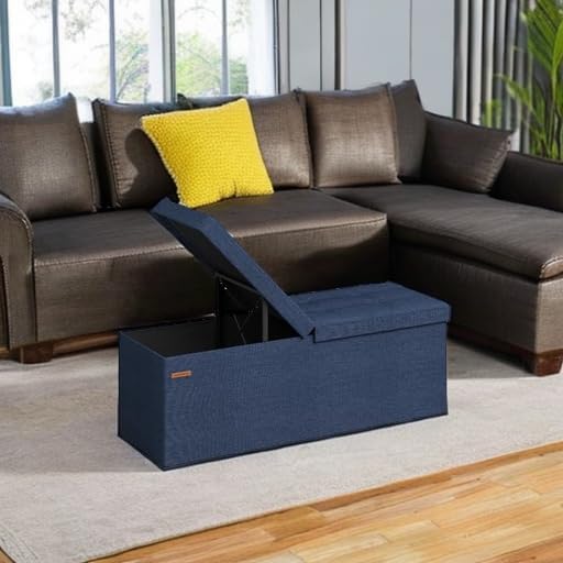 SONGMICS Mazie Collection - 43 Inches Storage Ottoman, Foldable Storage Bench with Flipping Lid, 660 lb Load Capacity, for Entryway, Living Room, Bedroom, Midnight Blue ULSF076Q02 - Image 2