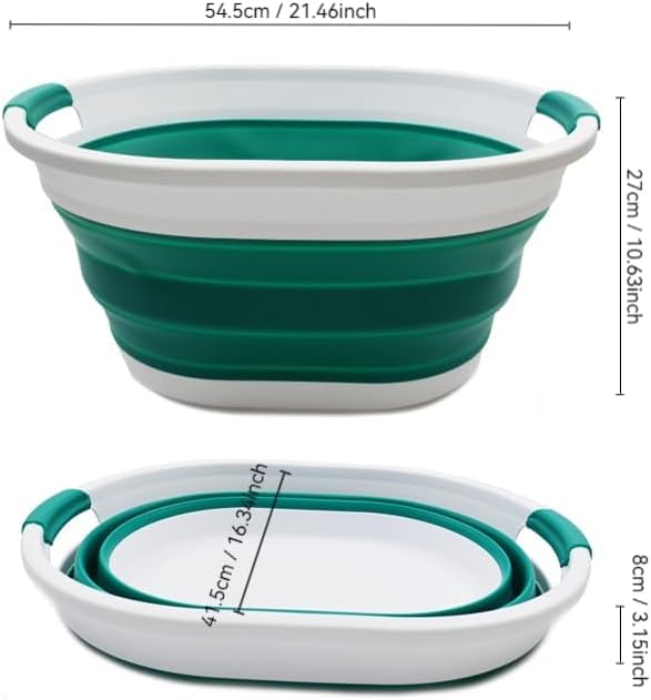 SAMMART 32L (8.4 gallon) Collapsible Plastic Laundry Basket - Foldable Pop Up Storage Container/Organizer - Portable Washing Tub - Space Saving Hamper, Water Capacity: 24L (2, Black+Dark Green) - Image 3