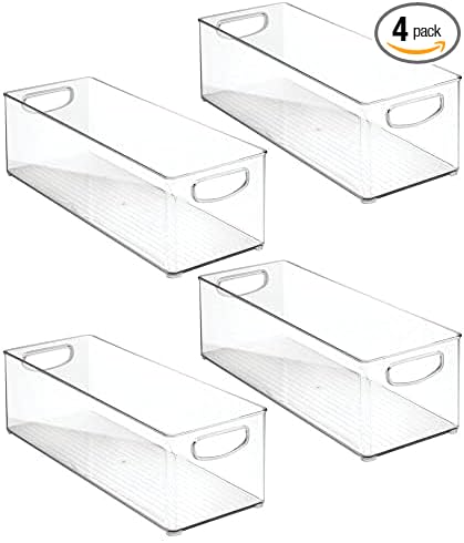 mDesign Plastic Office Supply Organizer - Storage Holder Bin with Handles for Desk Drawer, Cabinet - Pencil, Pen, Envelope and Supplies Container Basket - Ligne Collection - 4 Pack - Clear by mDesign