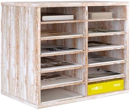 TQVAI Wood Literature Organizer, 12 Slots, Retro White | Holds 6000 Sheets A4 Papers, Adjustable Shelves, Mailbox Cubbies, For Office Home Classroom by TQVAI