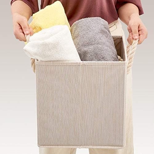 Foldable Bamboo Fabric Storage Bins [set of 4] with Cotton Rope Handles, Collapsible Organizer Boxes Basket - 10.5 x 10.5 x11 inch (Beige) - Image 4