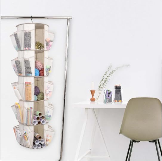 5-Tier 40-Pocket Canvas Carousel Organizer, Hanging Closet Storage - Image 3