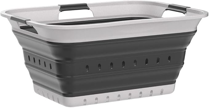 SAMMART 42L (11 gallon) Collapsible Plastic Laundry Basket - Foldable Pop Up Storage Container/Organizer - Space Saving Hamper/Basket (1, White/Dark Grey) by SAMMART