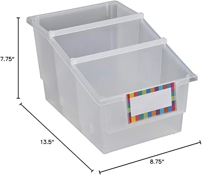 Really Good Stuff Clear Chapter Book Classroom Library Bins with Dividers | 8.75" x 13.5" x 7.75", 4-Pack, Plastic Shelf Bin Organizers for Book Organization, Documents, Files, Magazines - Image 2
