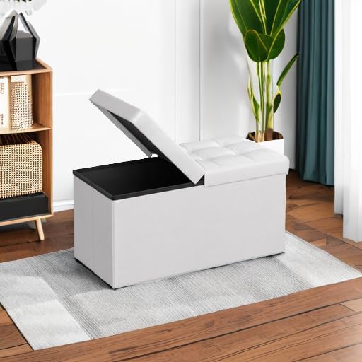 SONGMICS MAZIE Collection - 30 Inches Storage Ottoman Bench with Flipping Lid, Storage Chest Footstool, Load 660 lb, for Entryway, Living Room, Bedroom, Synthetic Leather, White ULSF45WT - Image 6
