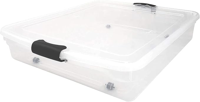 HOMZ 2-Pack Under Bed Storage, Clear Plastic Containers with Lids, 56 Quart, Gray Latch - Stackable Underbed Organizer Bins for Shoes, Bags, Clothes, and Towels - Image 10