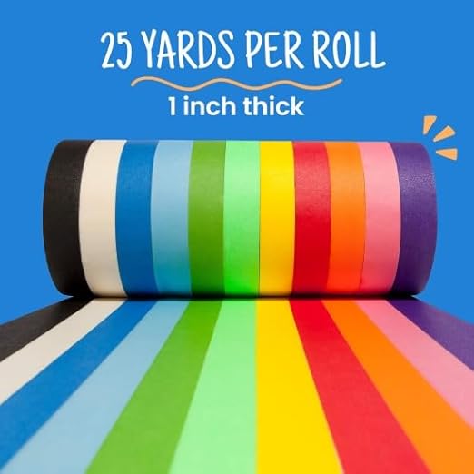 Craftzilla Colored Masking Tape, 11Rolls 275 Yards Total, for Arts & Craft | Vibrant Colored Painters Tape for Labeling & Color-Coding. Kid-Safe, Residue-free, Great for Back to School & Home - Image 2