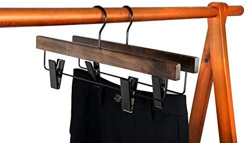 TOPIA HANGER Pants Hangers, Wooden Skirt Hangers with Adjustable Metal Clips, Premium Retro Finish and 360° Swivel Black Hook, Jean Hangers for Closet,10 Pack, CT03A - Image 5