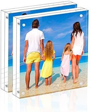 Meetu Acrylic 4x4 Picture Frame Clear Two Sided Desk Photo Frame Magnetic Frame Inner Size 3x3 with Gift Pack for Display Family Pictures Baby Photos Friends Pictures or Pet Dog Picture（2 Pack） by Meetu